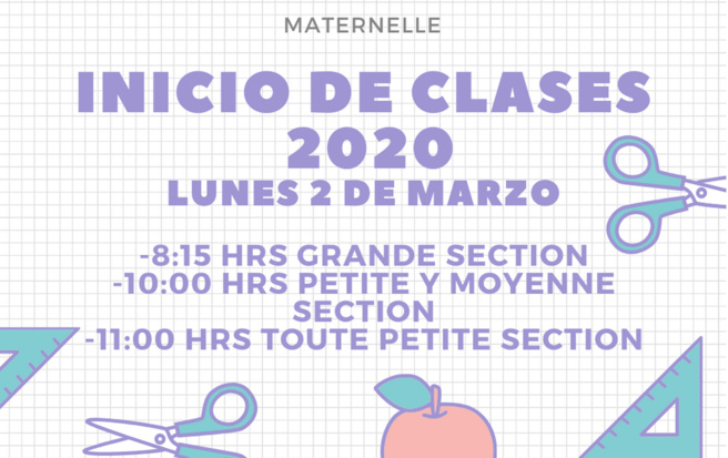  Información inicio de clases 2020: MATERNELLE