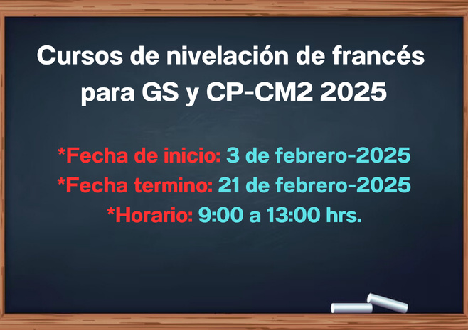 Horarios y útiles Cursos de Nivelación Francés Verano 2025