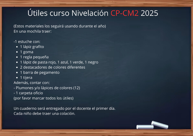 Horarios y útiles Cursos de Nivelación Francés Verano 2025