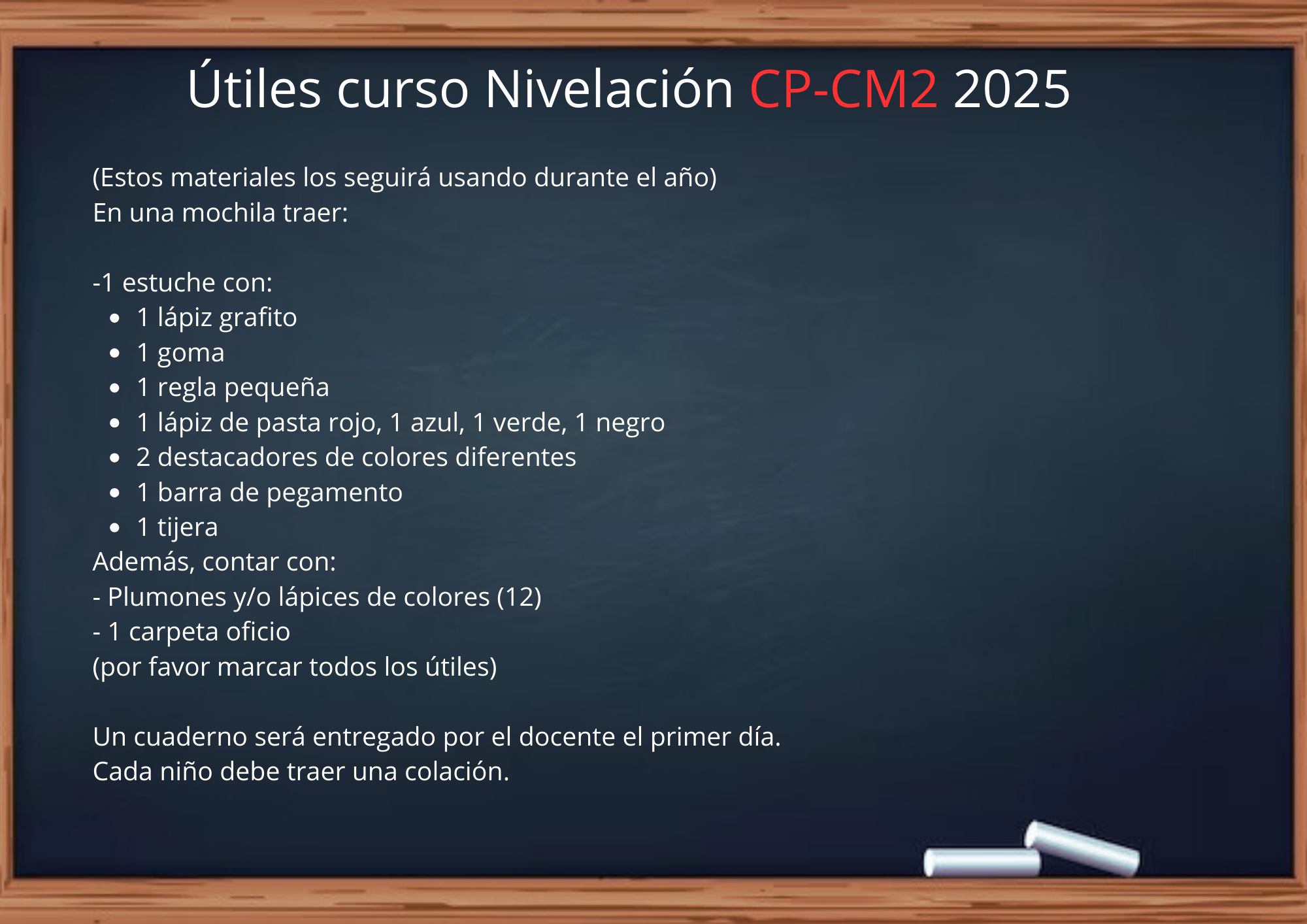 Horarios y útiles Cursos de Nivelación Francés Verano 2025